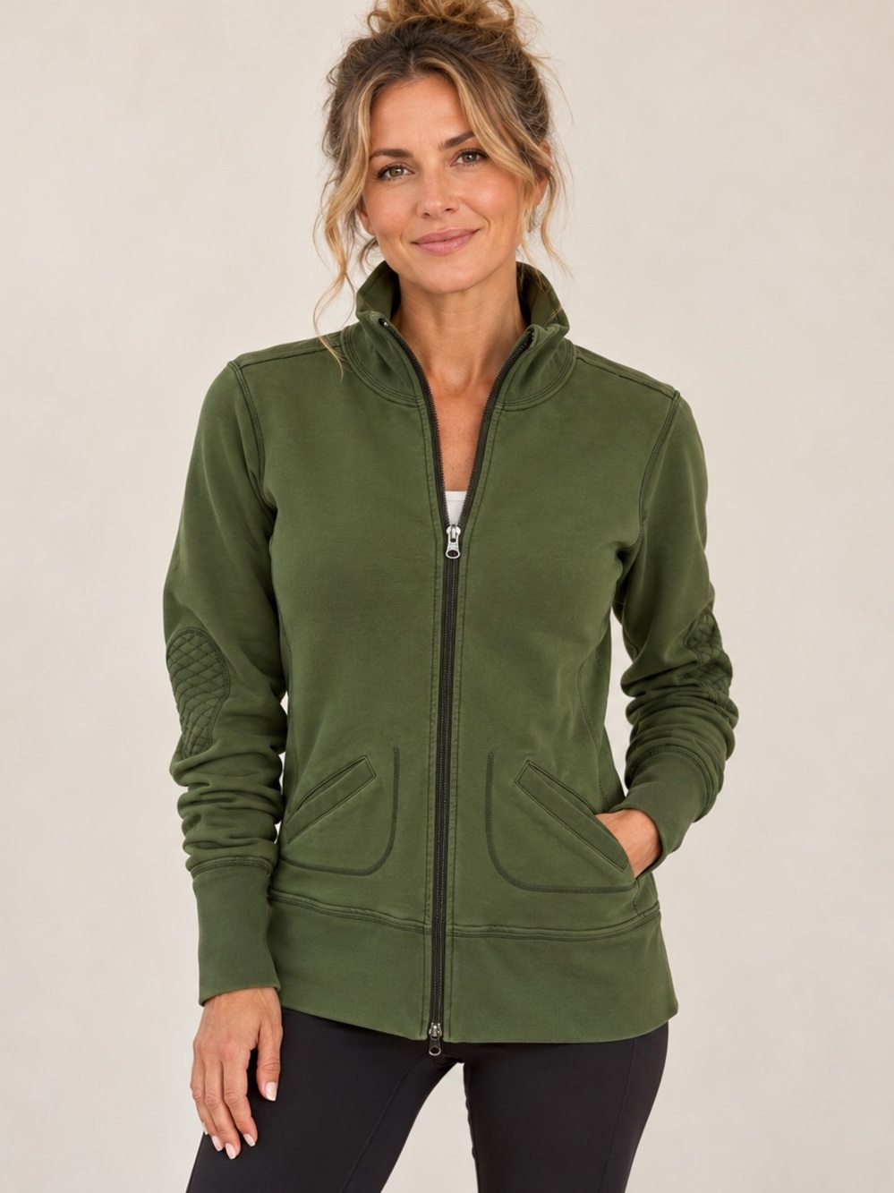 Vintage Lululemon Olive Green Full Zip Jacket Quilted Elbows
